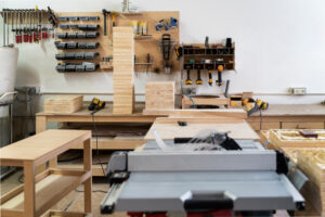 small woodworking workshop setup